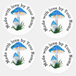 Made with Love by You Blue Mushroom Iron-On Labels