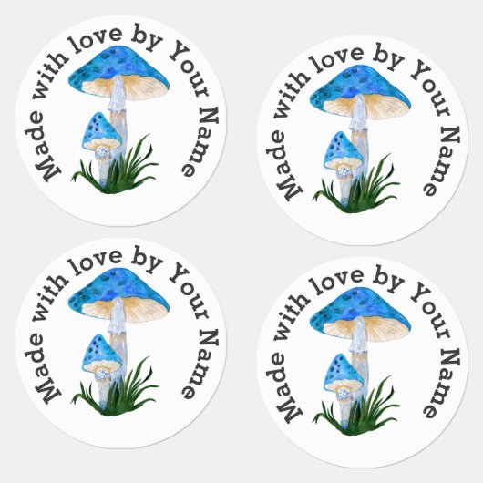 Made with Love by You Blue Mushroom Iron-On Labels (Groep)