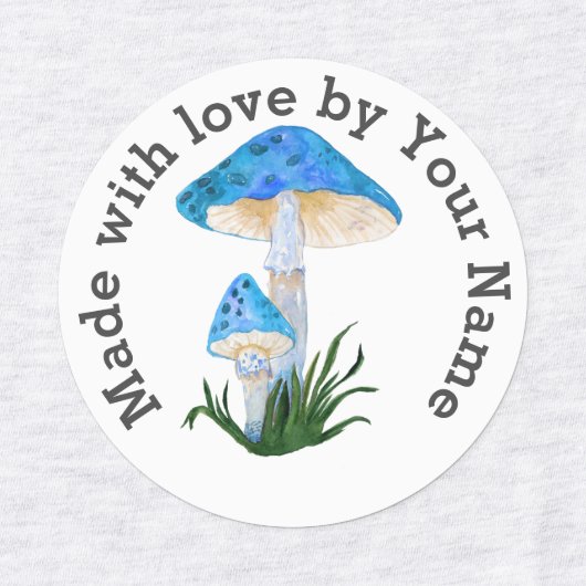 Made with Love by You Blue Mushroom Iron-On Labels (Design 1)