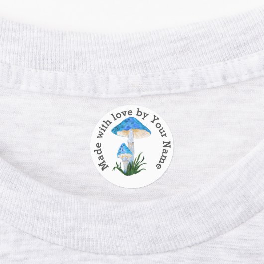 Made with Love by You Blue Mushroom Iron-On Labels (Aangebracht)