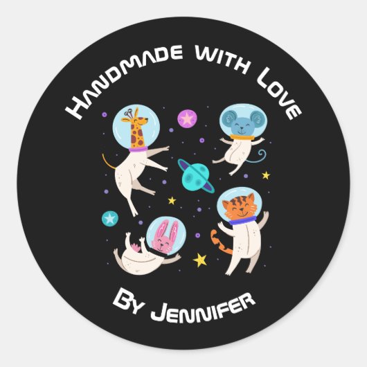 Made with Love - Cute Astronaut Animal in Space Ronde Sticker (Voorkant)