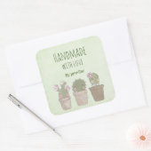 Made with Love Cute Cactus Trio Wearing Jewelry Vierkante Sticker (Envelop)