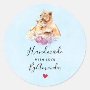 Made with Love Cute Waterverf Moeder Lion & Cub Ronde Sticker