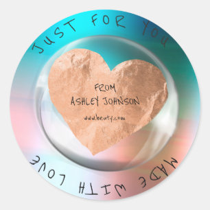 Made with Love for you Name Ombre Blue Copper Drop Ronde Sticker