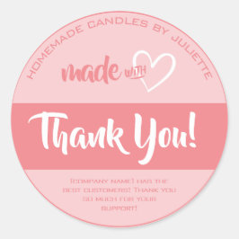 Made with Love Heart Dank je Labels Girly Pink