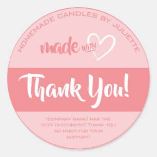 Made with Love Heart Dank je Labels Girly Pink