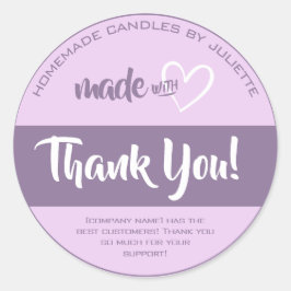 Made with Love Heart Dank je Lila Lavender Cute Ronde Sticker
