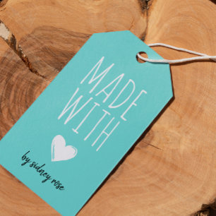 Made with Love Heart Robin Egg Blue Hang Label Cadeaulabel