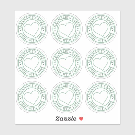 Made With Love Heart Zelfgemaakte Zakelijk Groen H Sticker (Vel)