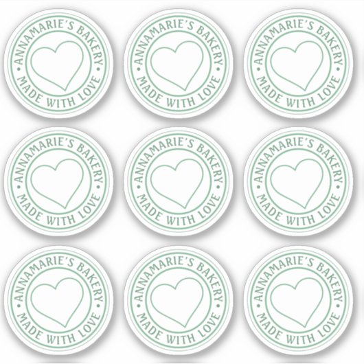 Made With Love Heart Zelfgemaakte Zakelijk Groen H Sticker (Voorkant)