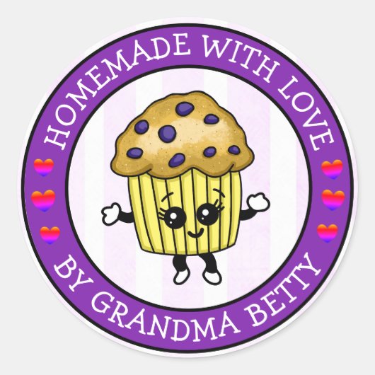 Made with Love, Homemade Blueberry Muffins Ronde Sticker (Voorkant)