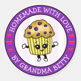Made with Love, Homemade Blueberry Muffins Ronde Sticker