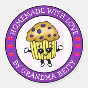 Made with Love, Homemade Blueberry Muffins Ronde Sticker