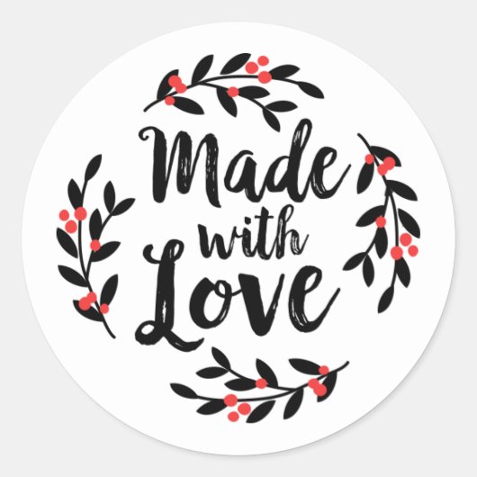 Made with Love Kerstmis Wreath Ronde Sticker (Voorkant)