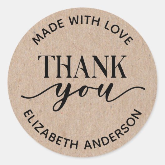 Made with Love Kraft Paper Hartelijk dank Ronde Sticker (Voorkant)