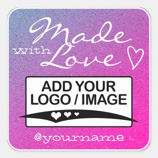 Made with Love Logo Sjabloon Paars Pink Ombre Vierkante Sticker (Voorkant)