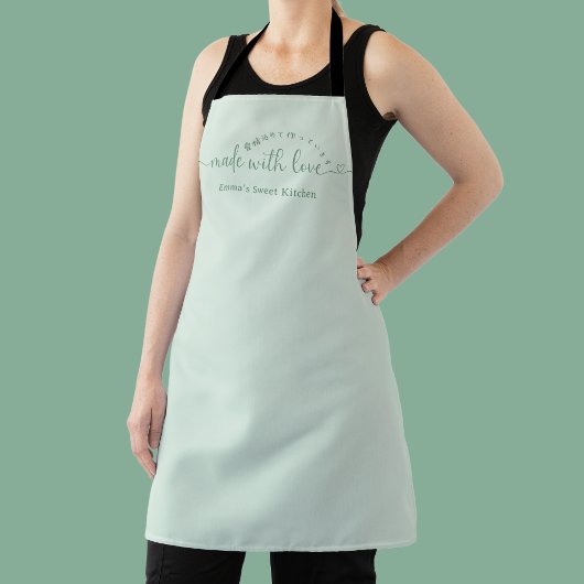 Made with Love Minimalist Green Script Bakery Schort