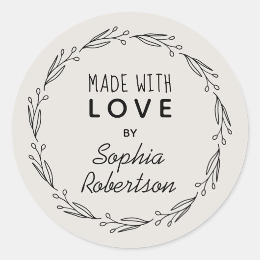 Made with Love Neutral Eggshell Ronde Sticker (Voorkant)