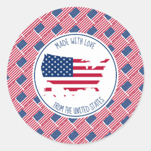 Made with Love of USA AMERICA Flag Ronde Sticker