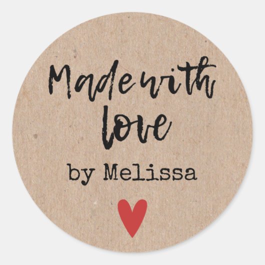 Made with Love Personlized Kraft Ronde Sticker (Voorkant)