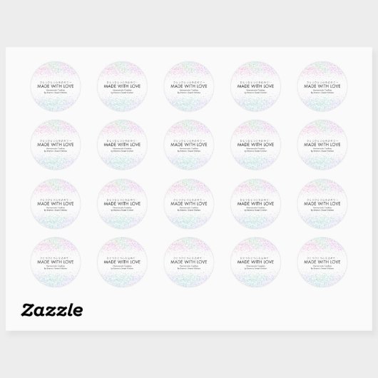Made with Love Rainbow Glitter Minimalist Bakery Ronde Sticker (Vel)