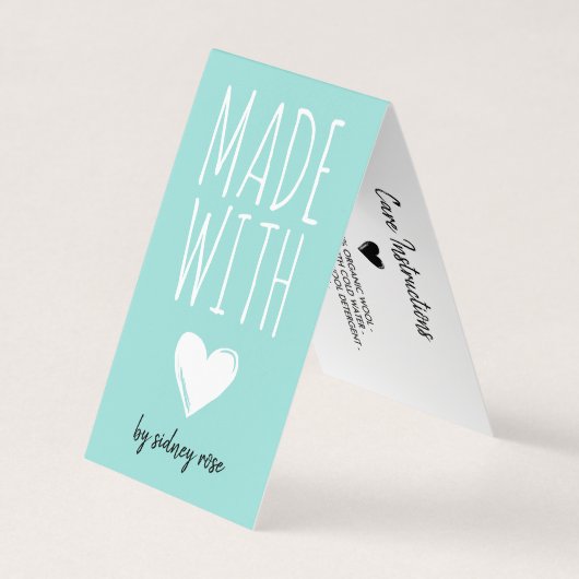 Made with Love Robin Egg Blue Hang Label Visitekaartje (Voorkant)