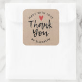 Made with Love Rustic Kraft Paper Hartelijk dank Vierkante Sticker (Tas)