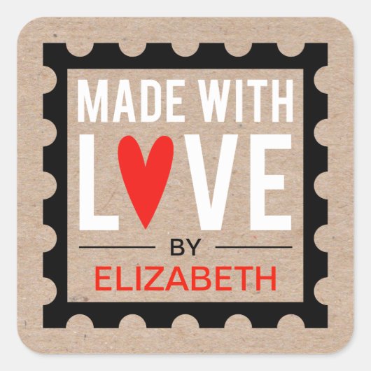 Made with Love Rustic Kraft Vierkante Sticker (Voorkant)
