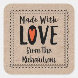 Made with Love Rustic Kraft Vierkante Sticker