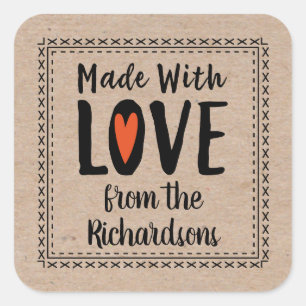 Made with Love Rustic Kraft Vierkante Sticker
