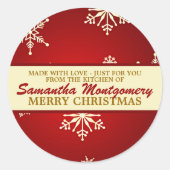 Made with Love Snowflake (rood) Ronde Sticker (Voorkant)