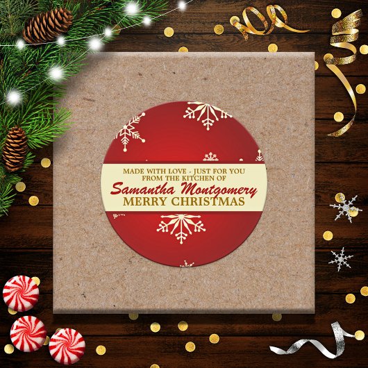 Made with Love Snowflake (rood) Ronde Sticker