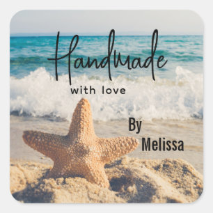 Made with Love Starfish op een Sandy Beach foto Vierkante Sticker