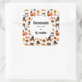 Made with Love Thanksgiving Pilgrims Pattern Vierkante Sticker (Tas)