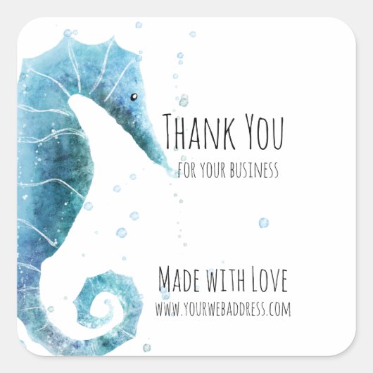 Made with Love | Waterverf Zee Paarden Dank u Vierkante Sticker (Voorkant)