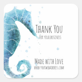 Made with Love | Waterverf Zee Paarden Dank u Vierkante Sticker