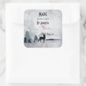 Made with Love Winter Reindeer Rustic Waterverf Vierkante Sticker (Tas)