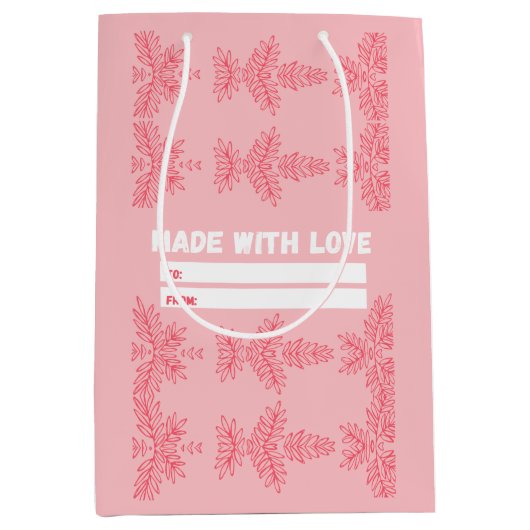 Made with Love with peach floral motif Medium Cadeauzakje (Voorkant)