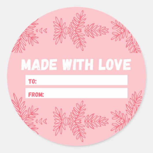 Made with Love with peach floral motif Ronde Sticker (Voorkant)
