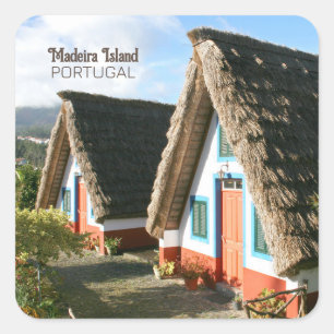 Madeira Eiland foto met Typische Huizen, Portugal Vierkante Sticker