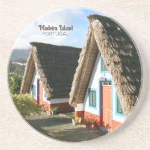 Madeira Eiland foto met Typische Huizen, Portugal Zandsteen Onderzetter
