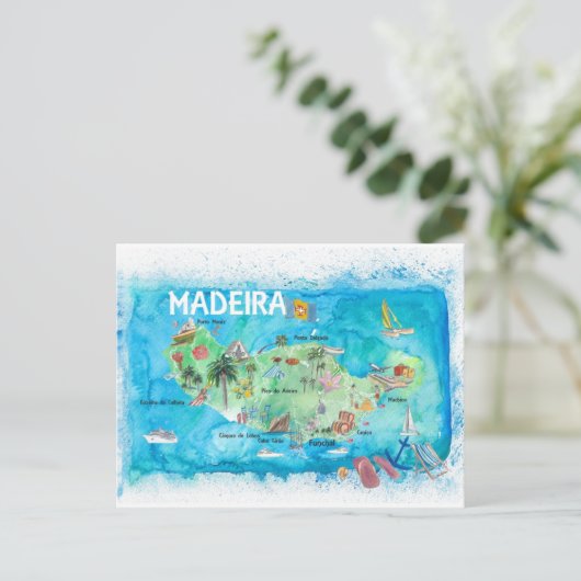 Madeira Portugal, geïllustreerde kaart (Staand voorkant)