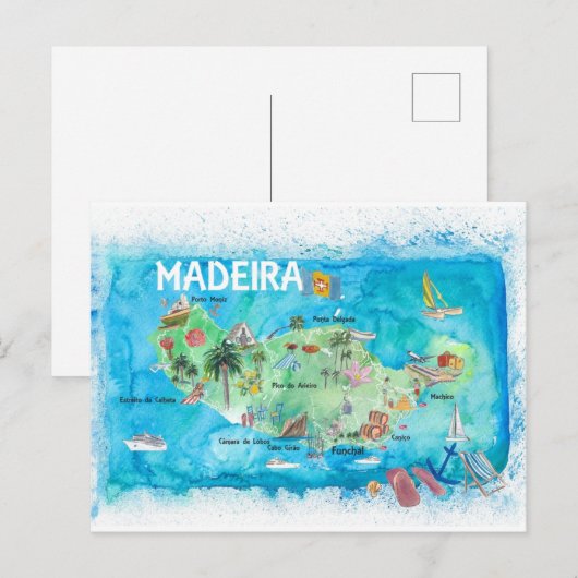 Madeira Portugal, geïllustreerde kaart (Voorkant / Achterkant)