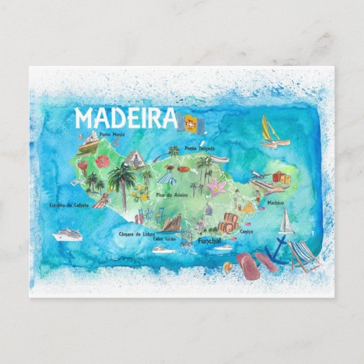 Madeira Portugal, geïllustreerde kaart (Voorkant)