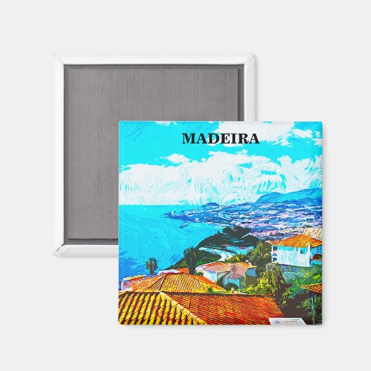 Madeira Portugal Panorama Uitzicht Illustratie Magneet (Voorkant / Achterkant)
