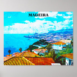Madeira Portugal Panorama Uitzicht Illustratie Poster