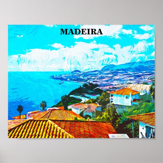 Madeira Portugal Panorama Uitzicht Illustratie Poster (Voorkant)