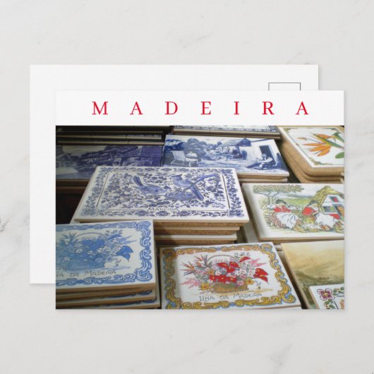 Madeira souvenir tegels zicht op ansichtkaart briefkaart (Voorkant / Achterkant)