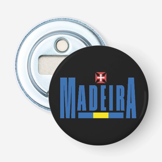 Madeira Tekst- en vlagkleuren Button Flesopener (Voorkant)