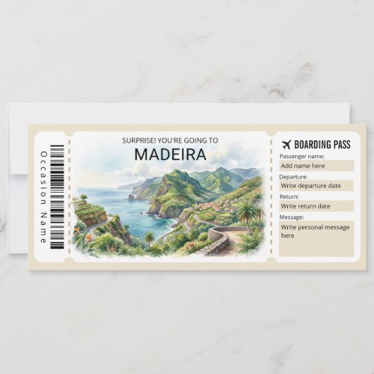 Madeira Trip Boarding Pass Ticket Kaart (Voorkant)